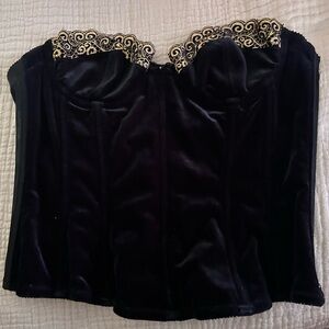 Black Velvet Corset with Gold Lace Trim